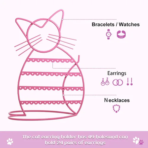 Vista 6 de Urban Deco Soporte Organizador de Joyas en Forma de Gato - Soporte para Aretes con 48 Agujeros para Pernos, Organizador de Tocador de Metal