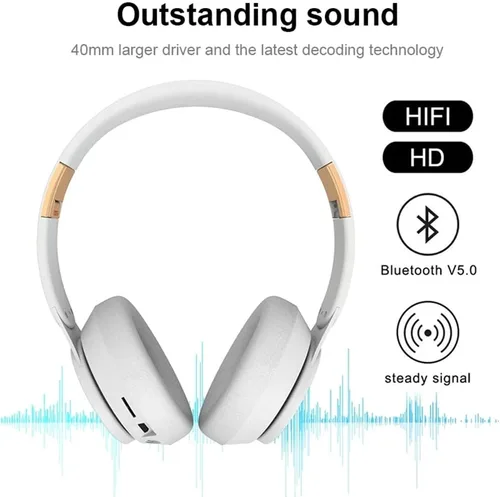 Vista 2 de Auriculares inalámbricos con Bluetooth 5.0, auriculares estéreo plegables sin pérdidas, con micrófono, FM, ranura SD/TF, cancelación activa de Negro