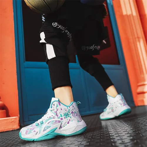 Vista 4 de DAYUMKOU Zapatos de baloncesto para hombres y mujeres, transpirables, zapatos de voleibol, antideslizantes, para exteriores, a la moda, tenis