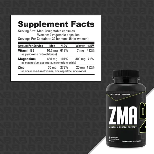 Vista 2 de NutraBio ZMA Suplementos para hombres y mujeres - Suplementos de zinc y magnesio para apoyar los niveles hormonales - Dormir - Recuperación muscular