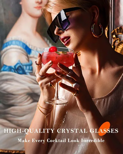Vista 11 de JBHO Copas de Martini, juego de 4 copas de cupé de cristal, 10 Oz, copas de cóctel grandes y elegantes, copas de champán sopladas a mano