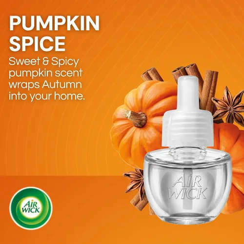 Vista 2 de Air Wick Repuesto de aceite perfumado enchufable, infundido con aceites esenciales, ambientadores de aire enchufables para el hogar, Pumpkin Spice