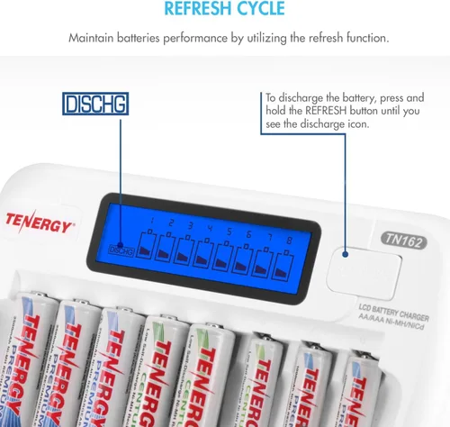 Vista 3 de Tenergy TN162 8-Bay Smart LCD cargador de batería para baterías recargables AA/AAA NiMH/NiCd