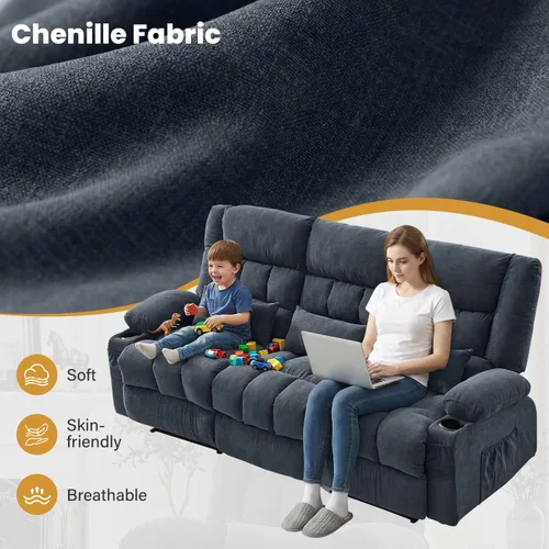 Vista 6 de BOSMILLER Sofá reclinable con portavasos para sala de estar, sofá manual de 3 asientos, reclinable con bolsillo lateral