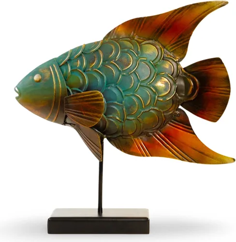 Vista 4 de Made Easy Kit Arte de metal de pescado independiente, decoración para el hogar y la cocina, escultura de escultura antigua y colorida artesanía