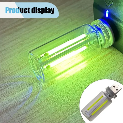 Vista 6 de Luz de Ambiente Interior LED USB, Iluminación Ambiental Retro con Enchufe USB, Mini Luz Nocturna LED con Interfaz de Carga para Automóvil para Verde