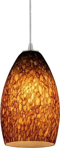 Vista 5 de Colgante de cristal de champán - Colgante de 1 luz - Cordón - Acabado de acero cepillado - Pantalla de cristal de piedra marrón