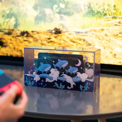 Vista 6 de GeekShare Cute Shark - Cubierta de acrílico transparente para muelle SwitchOLED, funda impermeable para montaje compatible con Nintendo