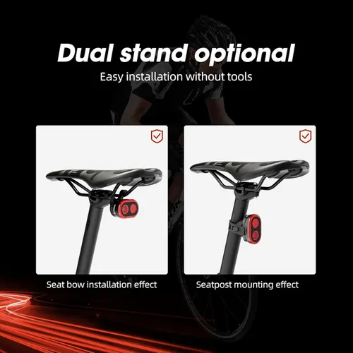 Vista 3 de Luz trasera para bicicleta, sensor de freno inteligente, parte trasera de bicicleta, luz principal + subluz de encendido/apagado automático, 4 x 5