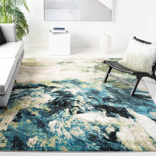 Vista 11 de SAFAVIEH Glacier Collection - Alfombra decorativa de 2 pies 3 pulgadas x 4 pies, azul y multicolor, diseño abstracto moderno, no desprende pelusa
