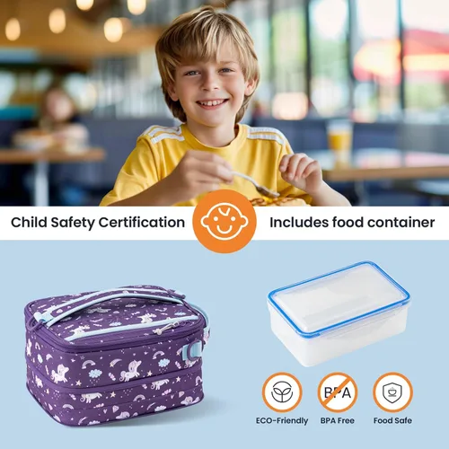 Vista 3 de Everfun Lonchera expandible para niñas con contenedor, bolsa de almuerzo Bento aislada, reutilizable, resistente al agua, bolsa de almuerzo