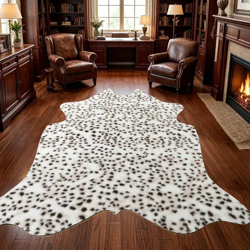 Vista 20 de Easycozy Alfombra de piel de vaca sintética con gran estampado de vaca, 3 x 4 pies, alfombra gruesa y elástica para dormitorio, sala de estar