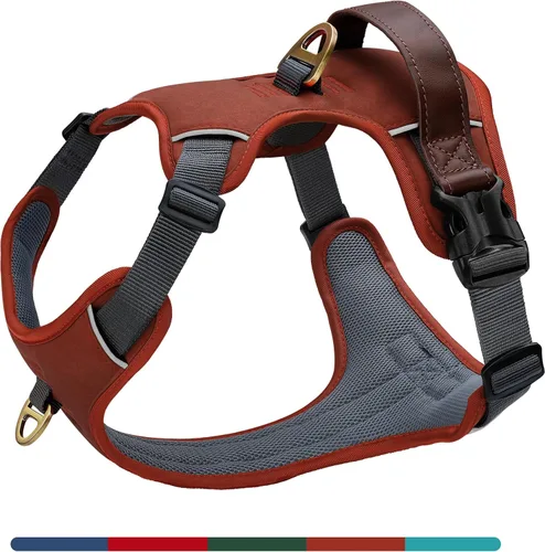 Vista 9 de Arnés para perro sin tirones de tamaño pequeño, elegante chaleco de piel sintética con asa de fácil control, clip frontal sin estrangulamiento con 2