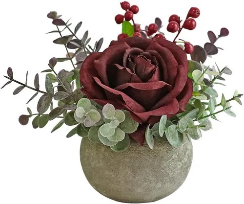 Vista 8 de Small Artificial Blue Rose Potted Plant, 2 Pcs Mini Faux Decor 2 piezas azules