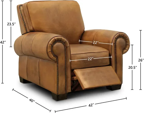 Vista 3 de Sillón reclinable tradicional Valencia 100% de grano superior de cuero envejecido a mano