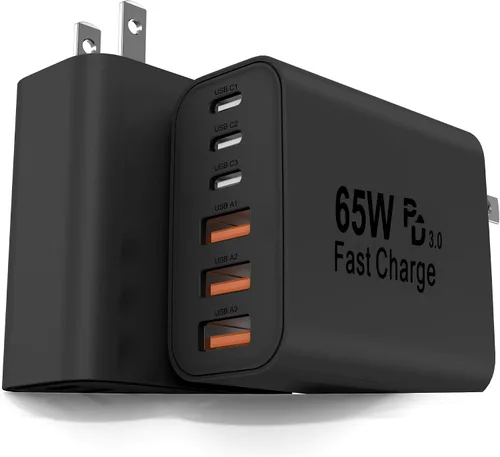 Vista 10 de FEEL2NICE Paquete de 2 bloques de cargador USB C de 65 W, bloque de carga rápida de pared de 6 puertos [3 PD USB-C y 3 QC USB-A] para iPhone 17 16
