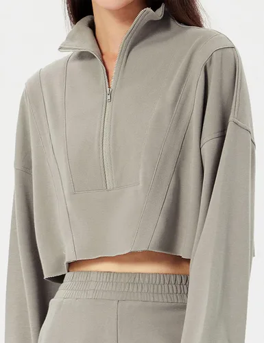 Vista 2 de Flygo Sudaderas de media cremallera para mujer, sin botones, de gran tamaño, para correr, gimnasio, ropa deportiva
