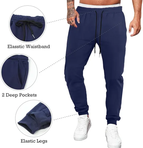 Vista 3 de Renaowin Pantalones deportivos para hombre, ligeros, ajustados, con cordón en la cintura, con bolsillos, para entrenamiento, correr, gimnasio, a