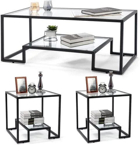Vista 8 de Mesa de centro de cristal del metal, mesa auxiliar moderada moderna del Mesa de centro negra