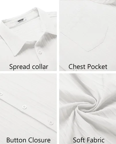 Vista 5 de COOFANDY - Camisas de botones casuales para hombre, de manga corta, con textura, camisa de playa de verano con bolsillo