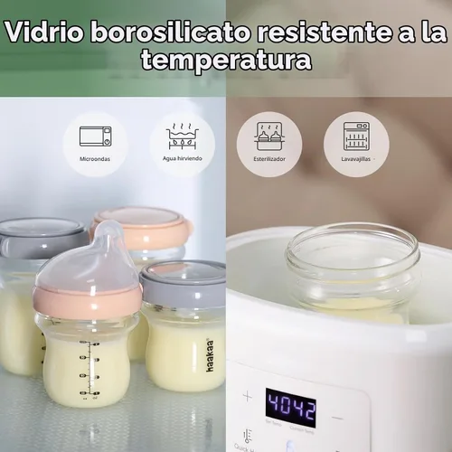Vista 6 de haakaa Gen.3 Biberón de vidrio natural de 4.2 onzas líquidas, pezón de flujo lento anticólicos de cuello ancho para bebés amamantados de 0 meses Gris