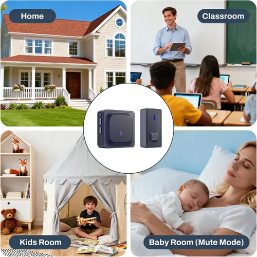 Vista 9 de BN-LINK Timbre inalámbrico, timbre de puerta impermeable, fácil instalación, rango de 1000 pies, volumen ajustable y 58 campanillas, flash LED, Negro
