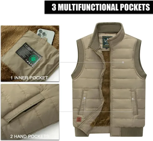 Vista 32 de Msmsse Chalecos de invierno para hombre, con forro polar, acolchado, casual, sin mangas