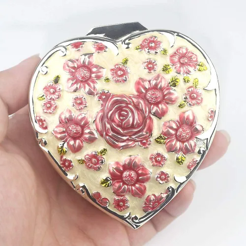 Vista 13 de ROSIKING Caja de música de aleación de metal en relieve en forma de corazón azul, caja musical antigua para joyería con cuerda, regalos
