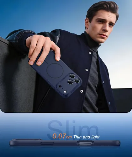 Vista 7 de FNTCASE Funda para iPhone 17 Pro: [Compatible con Magsafe] Fundas sólidas mate 17 Pro azul con protector de pantalla