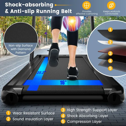 Vista 6 de GYMAX Almohadilla para caminar, 2 en 1, instalación gratuita debajo del escritorio, con monitor LED, aplicación inteligente/control remoto y altavoz