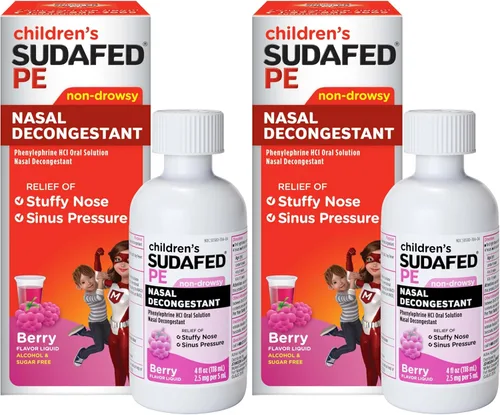 Vista 8 de Sudafed Descongestionante Nasal PE Para Niños, Medicina Líquida para el Alivio del Resfriado con Fenilefrina HCl, Sin Alcohol y Sin Azúcar, Sabor a