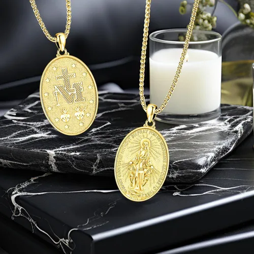 Vista 3 de LOOVE Regalos de joyería collar de amuleto de medallas de santo de plata de ley 925, joyería de protección para hombres y mujeres con cadena Rolo