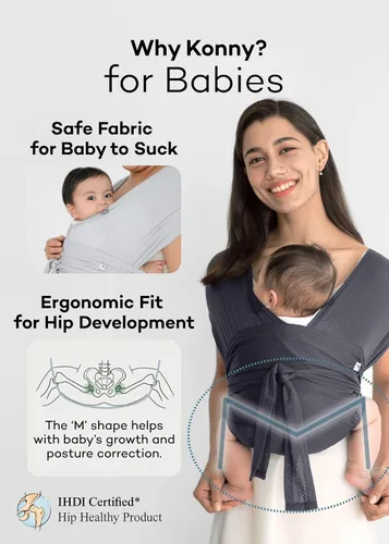 Vista 4 de Portabebés Konny Flex AirMesh con Soporte para la Cabeza - Canguro Ajustable, Fácil de Usar, Sin Manos, Fular Transpirable para Bebé, Perfecto