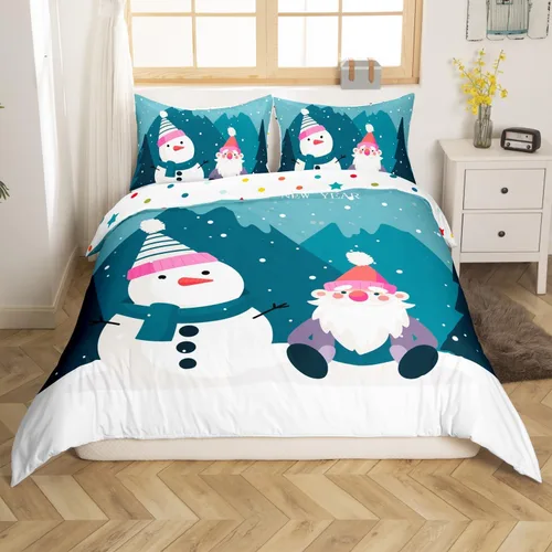 Vista 30 de Erosebridal Juego de ropa de cama de Navidad escandinavos gnomos de Papá Noel, funda de edredón de Papá Noel nevando para niños y niñas, funda