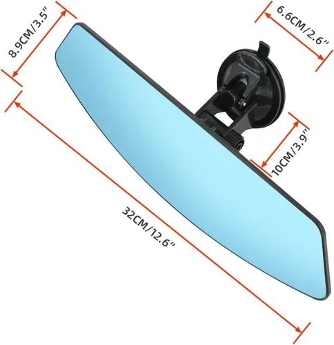 Vista 2 de Espejo retrovisor para automóvil con ventosa ajustable, gran angular que reduce los puntos ciegos, 12.6 pulgadas, HD, universal, panorámico