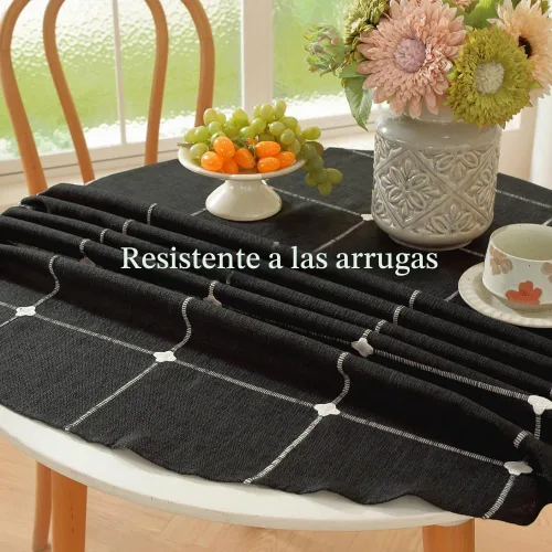 Vista 4 de Zobesta Mantel redondo blanco y negro de 53 pulgadas a cuadros Plaid Black