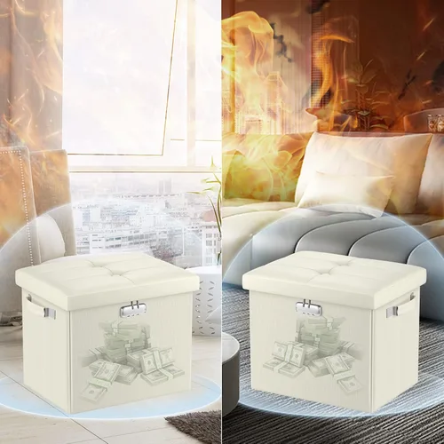 Vista 3 de DocSafe Otomana de almacenamiento con cerradura, caja de almacenamiento plegable de 17 pulgadas resistente al fuego y al agua con asas, segura