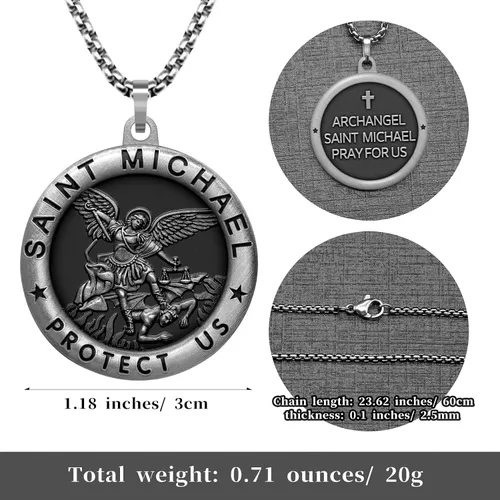 Vista 3 de Collar de San Miguel con medalla de San Miguel bendición de la seguridad y la religión, regalo para hombres, mujeres, familia, padres, amigos