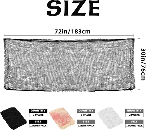 Vista 2 de Xgunion Tela espeluznante de Halloween, 6 piezas de 30 x 72 pulgadas, tela de gasa espeluznante y espeluznante para Halloween, decoración de 2