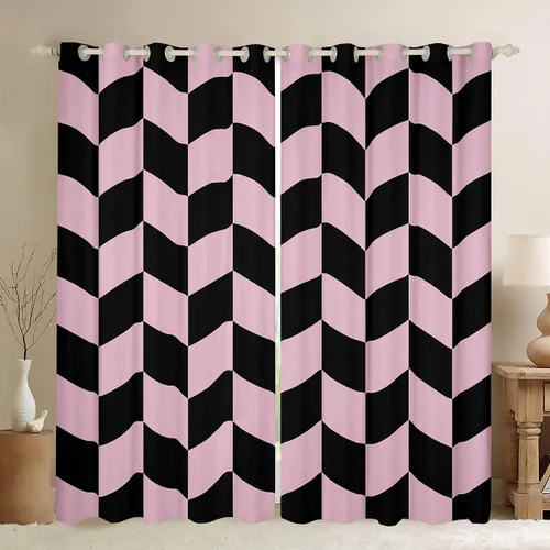 Vista 10 de Feelyou Beige Brown and White Curtains for Bedroom Living Room Modern Geometric Blackout Shades Abstract Checkered Room Darkening Curtain Rhombus