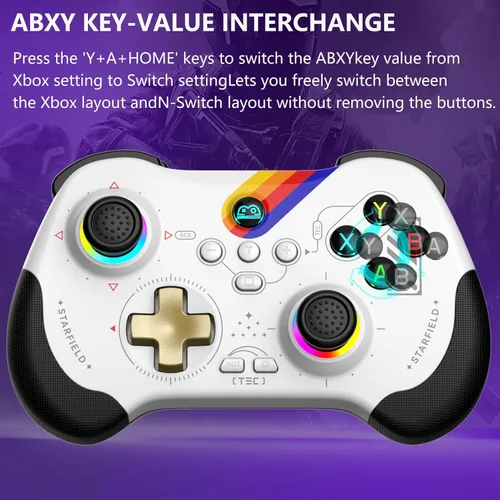 Vista 2 de Koiiko Wireless Gaming Controller for ipad/iphone Android/PC/Switch/Streaming on Xbox/PS4/PS3, Bluetooth, Pocket Size, 7-Colors LED, Hall Effect