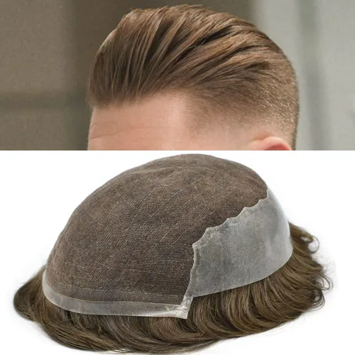 Vista 67 de Toupee para hombres pieza de pelo suave suizo encaje real sistema de cabello humano reemplazo blanqueado nudo mens tupé sistema de pelo para hombres