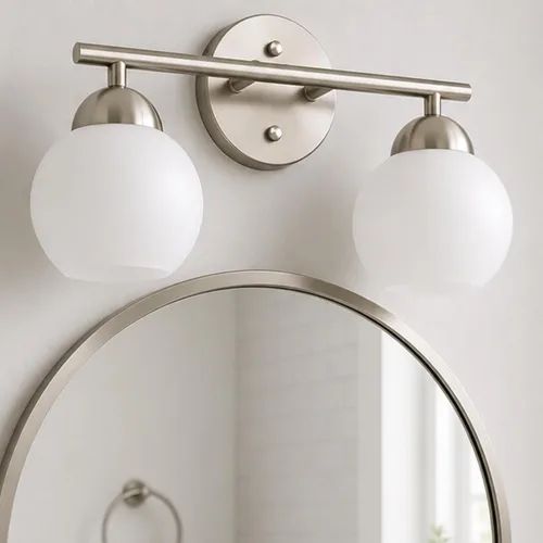 Vista 13 de Emak Lámpara de baño negra de 2 luces sobre el espejo, luces de tocador de baño con pantalla de vidrio transparente, VL114-BKL-2