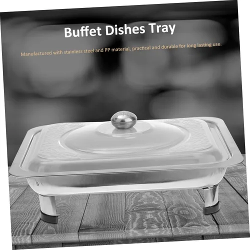 Vista 8 de DOITOOL Plato de acero inoxidable para bufé de cocina rectangular con tapas calentadores de alimentos para fiestas, buffets, catering, 13.0 in