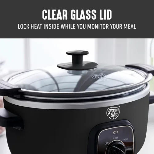 Vista 9 de GreenLife 3.5QT Olla de cocción lenta, cerámica antiadherente sin PFAS ni tóxicos, recipiente interior extraíble, programable, función mantener