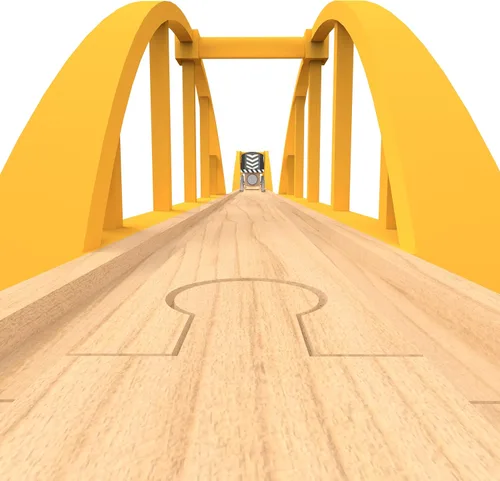 Vista 7 de ORBRIUM Puente de arco de doble tramo súper largo de casi 5 pies de largo para vías de tren de madera de ferrocarril de madera, compatible