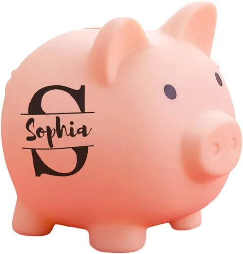 Vista 10 de Alcancía personalizada, banco de dinero con nombre personalizado para niñas y niños, caja de dinero rosa irrompible para cumpleaños, Navidad, baby