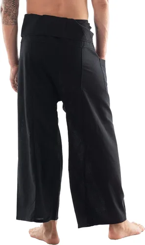 Vista 4 de CandyHusky Pantalones de pescador tailandés, pantalones de pirata de algodón para hombre, pantalones de descanso, pantalones samurái, disfraz gitano