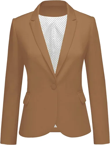 Vista 22 de Luvamia - Chaqueta Blazer para Mujer, de Manga Larga, Cuello con Solapas, Botón de Cuello, con Bolsillos Un nuevo botón negro