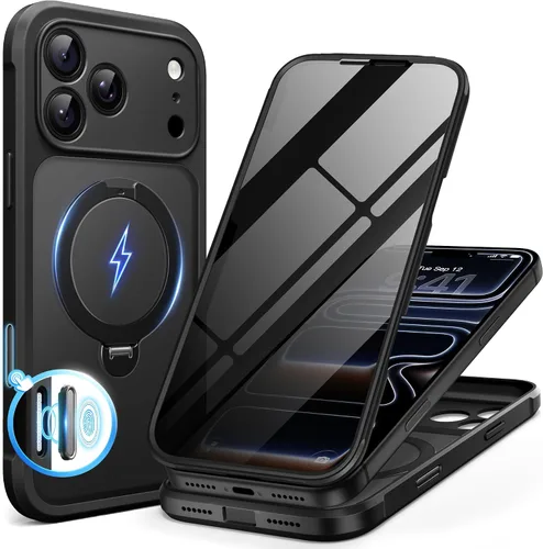 Vista 43 de BERFY Funda para iPhone 17 Pro Max, compatible con MagSafe, protector de pantalla de vidrio integrado, protección de cámara, funda de cuerpo